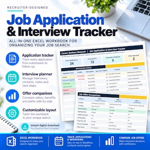 Job Application & Interview Tracker, Customizable Google Sheet Template