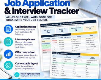 Job Application & Interview Tracker, Customizable Google Sheet Template