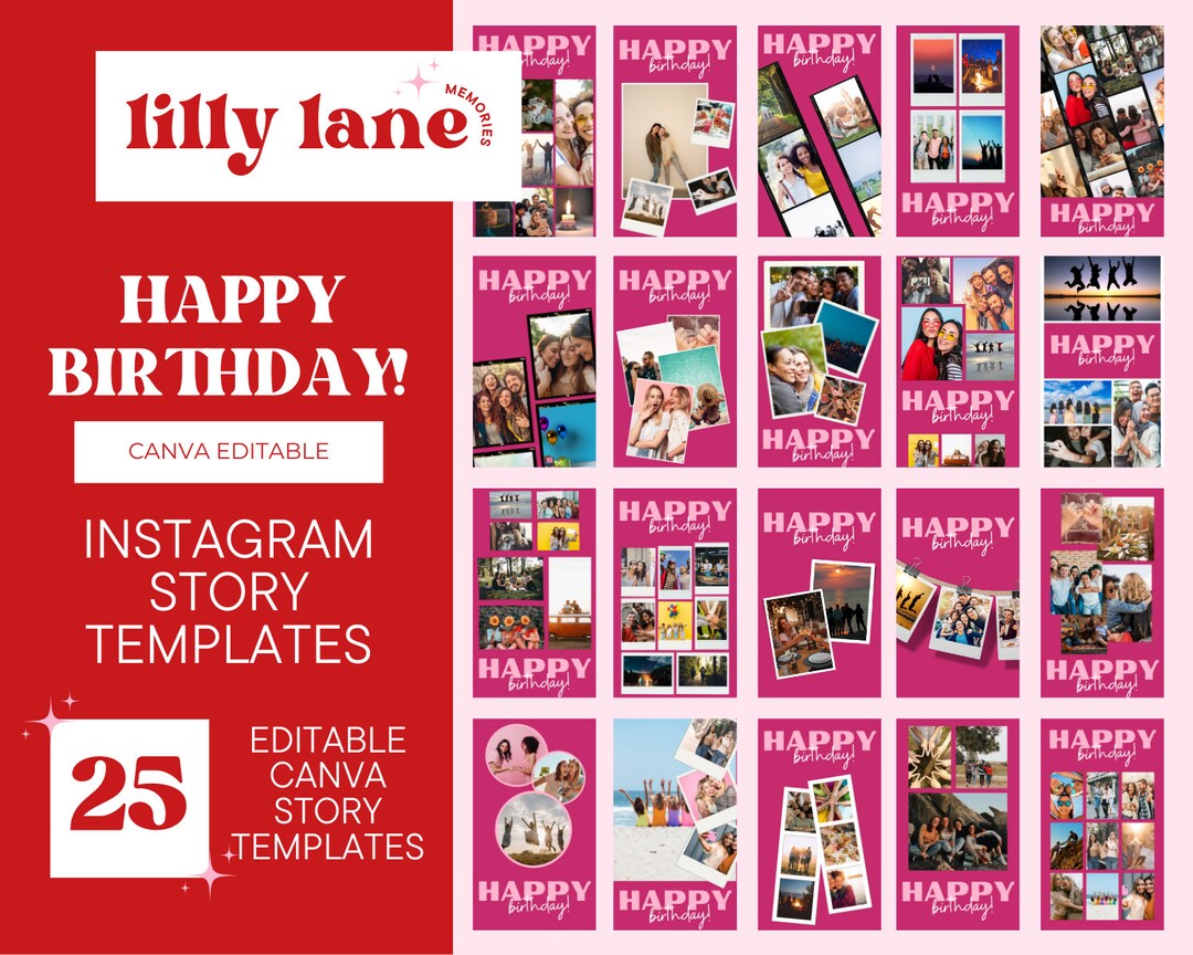 Happy Birthday Instagram Story Templates Digital Download for Canva