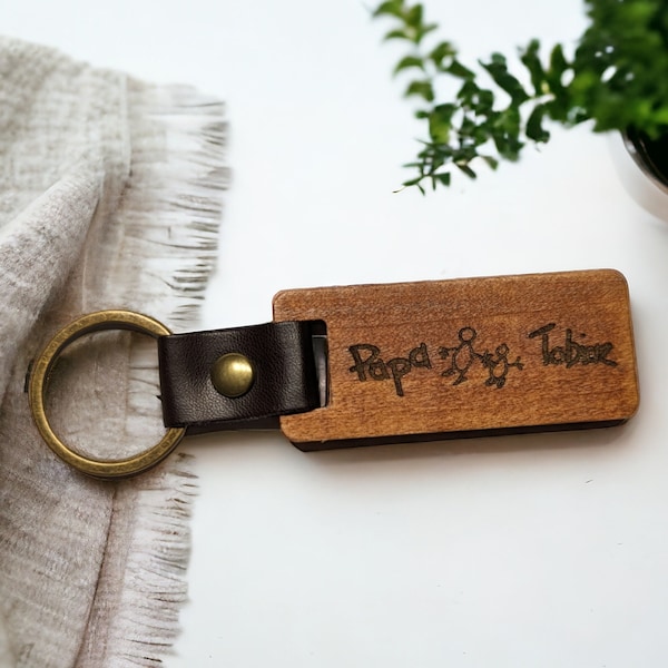 Schlüsselanhänger personalisiert aus Holz mit Handschrift, Gravur, Geschenk, Holzanhänger