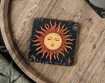 Witchy Sun Coaster Set, Celestial Decor, Boho Tarot Gift