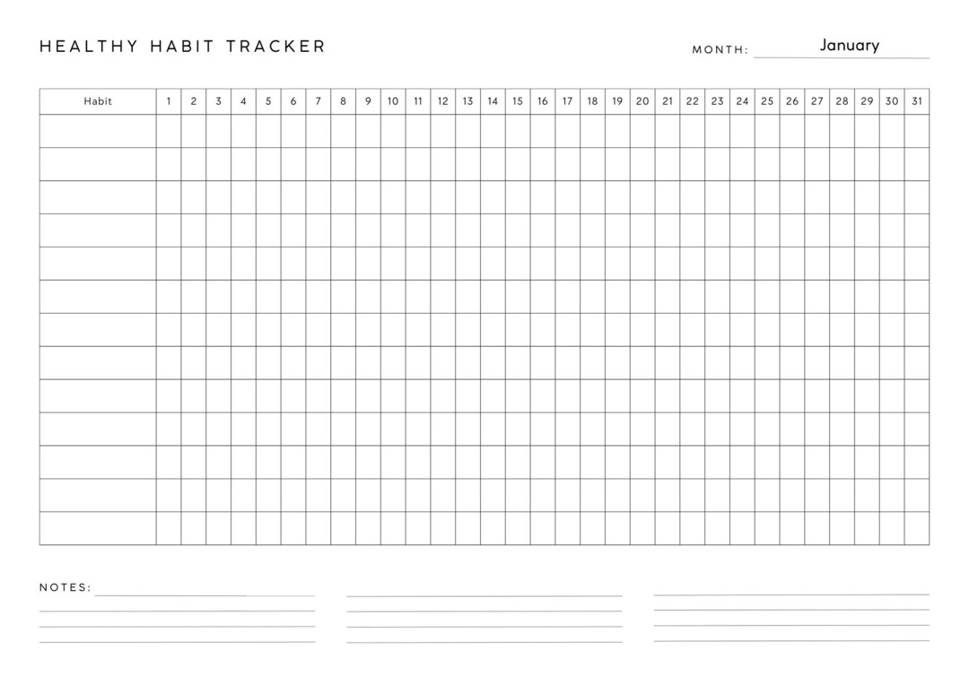Healthy Habit Tracker Printable Year 2024 Minimalist Monthly Healthy ...