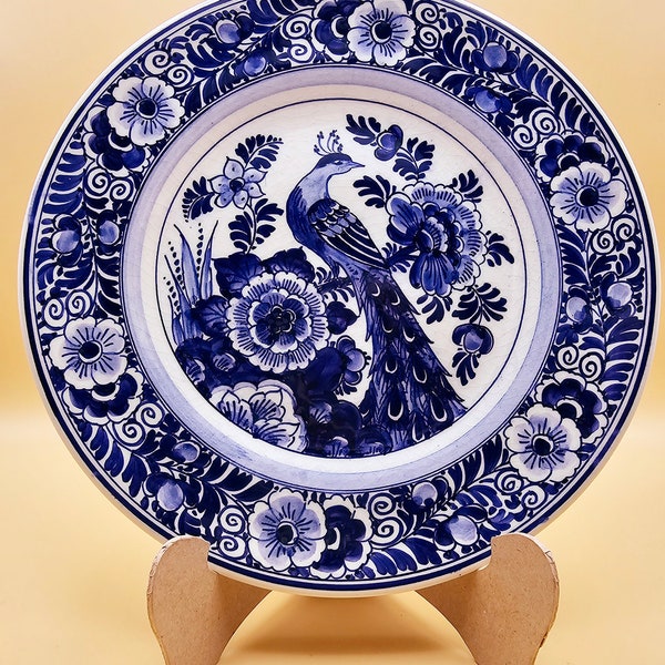 Assiette décorative oiseau bleue Delft Holland 1949