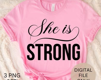 Sie ist stark - PNG, Christlich, Religiös, Glaube, Jesus, Inspiration, Motivation, Bibel-Vers, schwarze Frau, T-Shirt Transfer, Gott, DTF