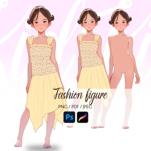 Kid Fashion Croquis, kid wear Sketch, Realistic Fashion Illustration, Fashion Templates, Procreate Figures, Designer Croquis
