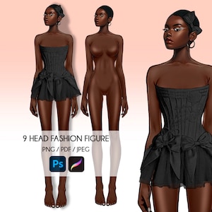 Female Fashion Croquis, 9-Head Female Sketch, Realistic Fashion Illustration, Fashion Templates, Procreate Figures, Designer Croquis