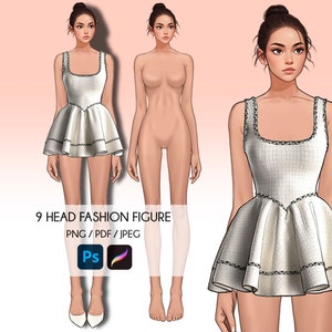 Female Fashion Croquis, 9-Head Female Sketch, Realistic Fashion Illustration, Fashion Templates, Procreate Figures, Designer Croquis