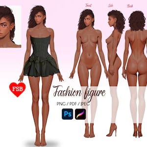 Female Fashion Croquis, 9-Head Female Sketch, Front and Back , Realistic Fashion Illustration, Flat Fashion Templates, Technical Croquis