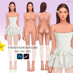 Female Fashion Croquis, 9-Head Female Sketch, Front and Back , Realistic Fashion Illustration, Fashion Templates, Designer Croquis