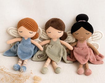 Personalized baby plush toy, fairy doll, elf cuddly toy, plush toy for a newborn girl, christening gift, baby shower gift with name