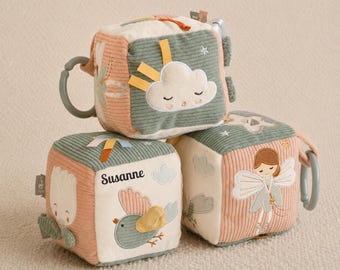 Personalized baby activity cube, fabric sensory cube, activity cube, Lovely Birds play cube with crinkle effects, baby gift for birth