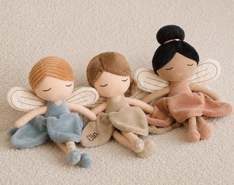 Personalized baby plush toy, fairy doll, elf cuddly toy, plush toy for a newborn girl, christening gift, baby shower gift with name