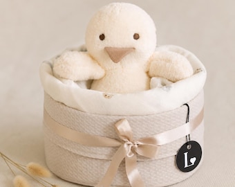 Baby gift set for birth, newborn gift in beige, baby gift set, diaper cake baby shower gift including baby soft toy & burp cloth