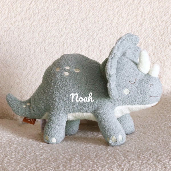 Gift for a newborn boy, baby dinosaur plush toy, personalized cuddly toy with name, gift for a baby boy