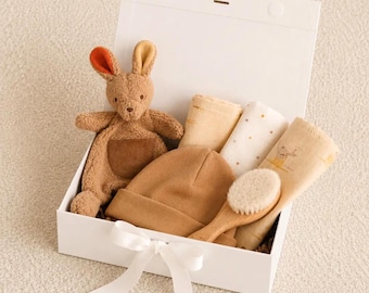 Baby Geschenkset neutral personalisiert | Schmusetuch Känguru mit Namen | Babybürste Gravur | Geschenk Geburt Junge Mädchen | Taufe