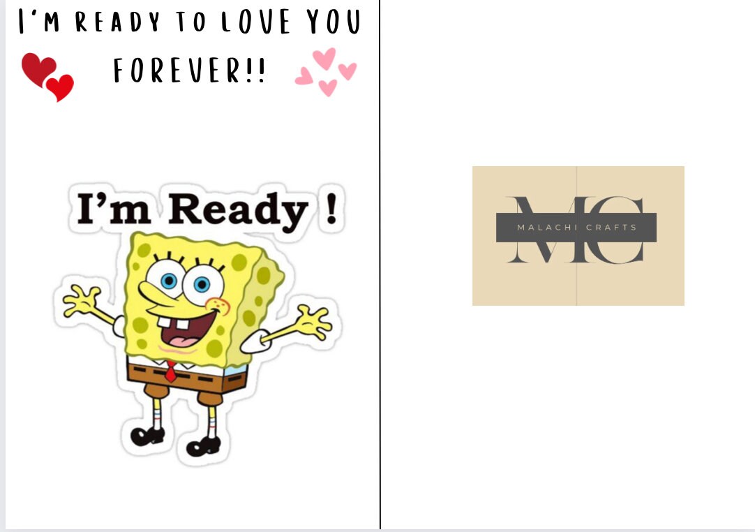 CARTOON Printable Anniversary Card, Spongebob Valentine Card, Printable ...