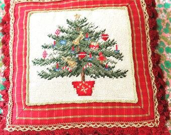 Vintage Needlepoint Christmas Pillow