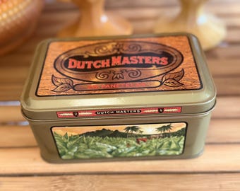 Vintage Dutch Masters Cigar Tin Box 25 Panetelas Green Metal Storage Case Retro Tobacco Advertising Collectible