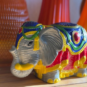 Vintage Hand-Painted Elephant Figurine | Colorful Ceramic Elephant Statue | Bohemian Home Decor | Indian-Inspired Elephant Collectible