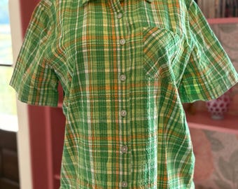 Vintage Green Plaid Button Up Shirt Medium – Erika Cotton Casual Top