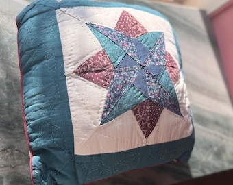 Vintage Handmade Quilted Star Patchwork Pillow Cottagecore Farmhouse Primitive Throw Accent Cushion