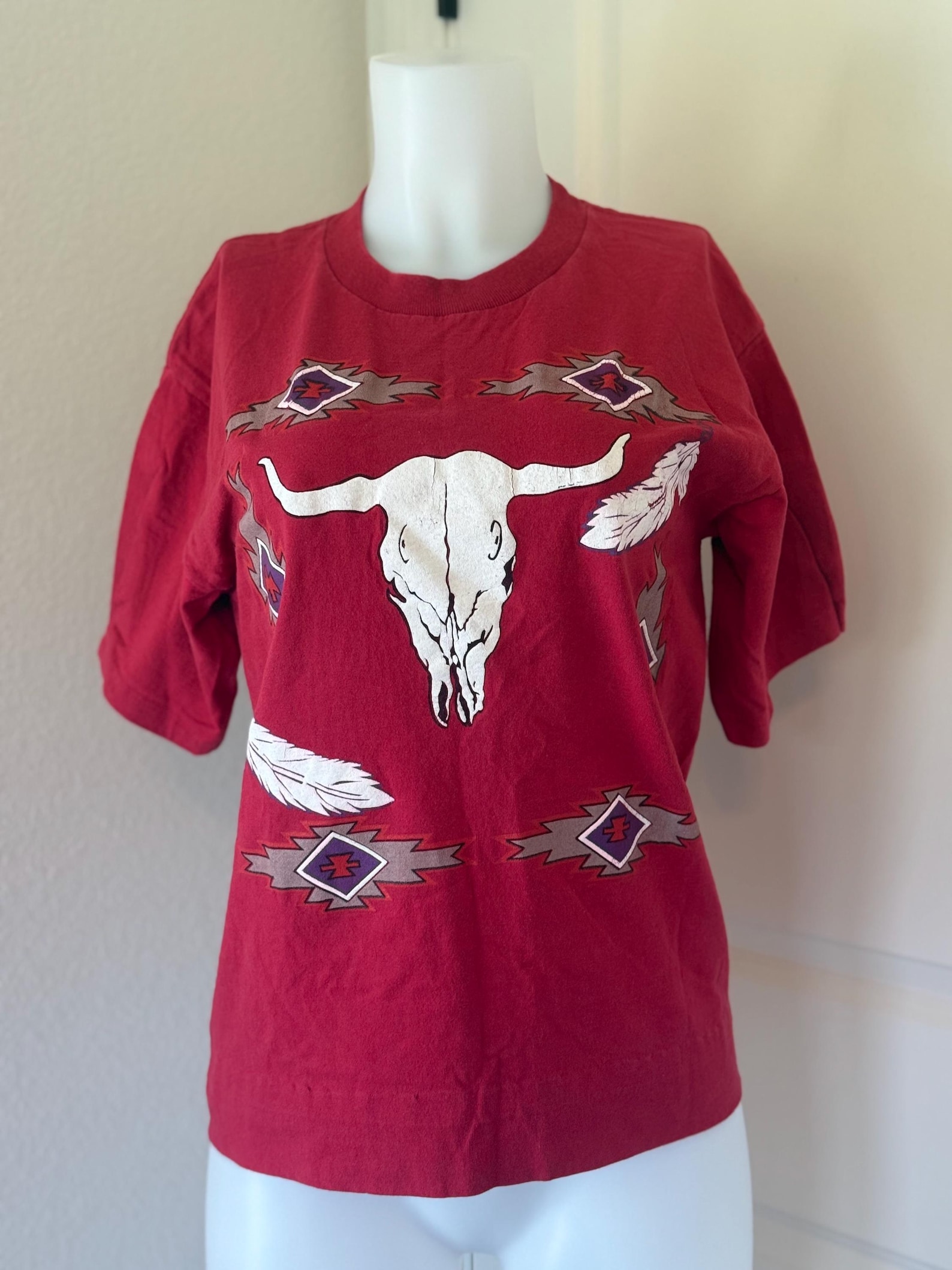 Vintage Western Skull Graphic T-shirt – Red Southwestern Tee With ...