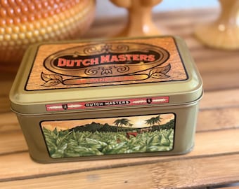 Vintage Dutch Masters sigarenblikje groene metalen tabaksdoos reclame verzamelcontainer retro decor