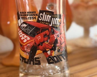 Vintage Slim Jim Racing Glass NASCAR Busch Series Champions 1991 1994 Ward Burton #22 Collectible Drinking Glass