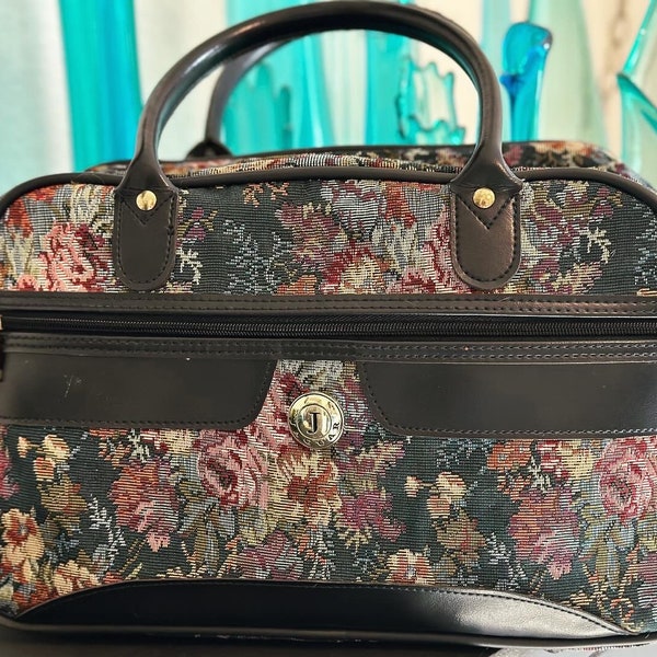 Vintage Jaguar Floral Tapestry Overnight Bag