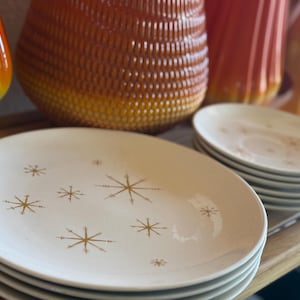 Vintage Royal Ironstone Star Glow Plates - Mid-Century Modern Dinnerware, Made in USA