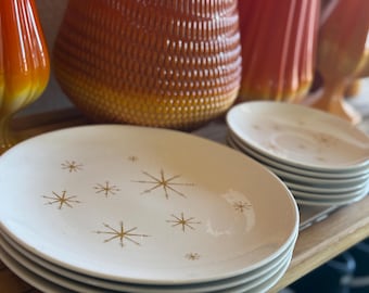 Vintage Royal Ironstone Star Glow Plates - Mid-Century Modern Dinnerware, Made in USA