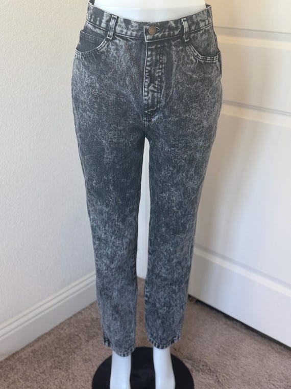 Vintage Bonjour Acid Wash Jeans - Size 14 High Waisted Tapered Leg - Made in USA 90s Denim Pants 30” Inseam