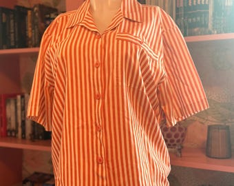 Hunt Club Vintage Shirt • Orange Stripe Button Front Blouse • Women’s 14 Preppy Top • Retro 80s Style • Classic Collegiate Fashion