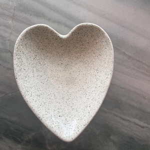 Vintage Heart Shaped Ceramic Trinket Dish | Portuguese Spatterware Speckled Pottery Tray | Jewelry Holder | Cottage Decor