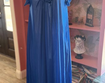 Vintage Blue Lace Nightgown Large | Lati Fashion Sheer Sleep Dress | Romantic Lingerie