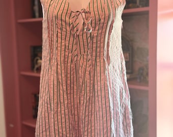 Pink and Green Striped Romper Front Tie Chest Detail Relaxed Fit Lightweight Summer Romper Size Medium