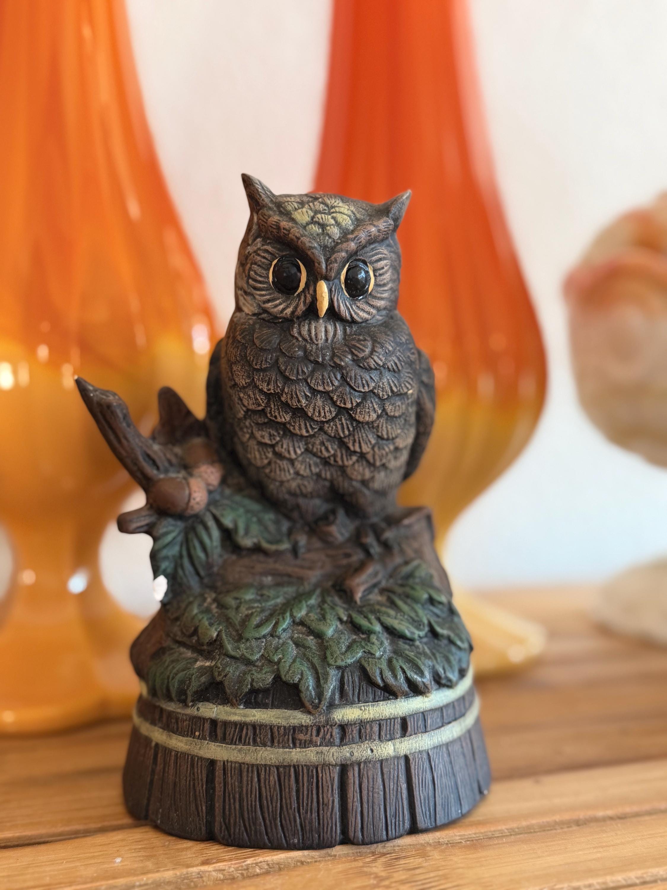 Vintage Owl Figurine, Rustic Woodland Decor, Cottagecore Owl Statue, Small Nature Shelf Decor, Vinta