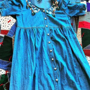Vintage 1980s Monique Fashion Western Denim Dress - Size 12 Rodeo Cowgirl Prairie Style