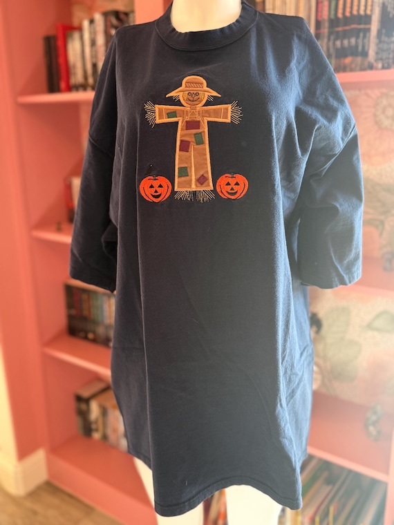 Vintage 90s Halloween Scarecrow T Shirt Mens XXL Pumpkin Fall Harvest Graphic Tee Retro Autumn Holiday Shirt
