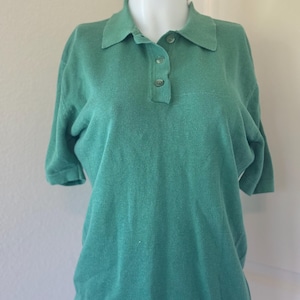 Vintage Howard Wolf Green Knit Polo Shirt – Women’s XL – Linen Cotton Blend, Short Sleeve 90s Style Top