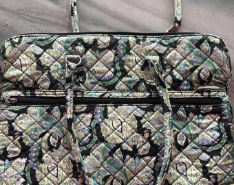 Vera Bradley Green Paisley Laptop Bag Quilted Tote Computer Case Work Travel Bag Floral Quilted Purse