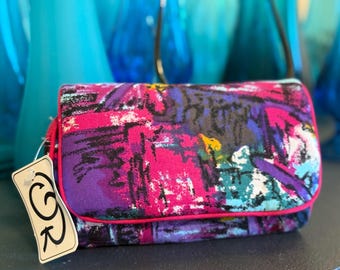 Vintage Oscar de la Renta Clutch Purse Abstract Print 1980s Colorful Evening Bag Bold Designer Handbag