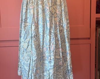 Vintage Jessica Cole Pleated Midi Skirt Pastel Paisley Print Boho Airy Skirt Size Large