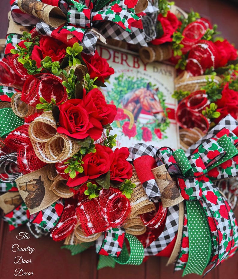 Kentucky Derby Wreath, Roses, Horse Sign, Front Door Decor - Etsy
