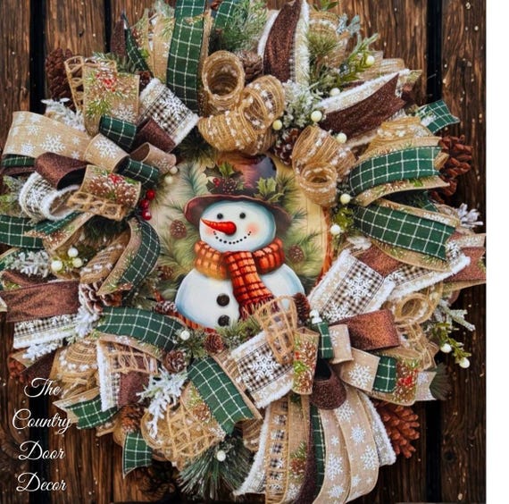 Rustic Snowman Wreath, Winter Woodland Pine Front Door Decor, winter snowman holiday wreath