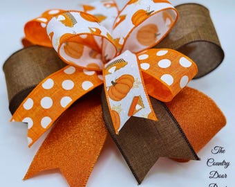 Pumpkin pie bow, harvest lantern and wreath bow, pumpkin accent bow, fall theme bows, thanksgiving bows, pumpkin spice bows, pumpkin pie