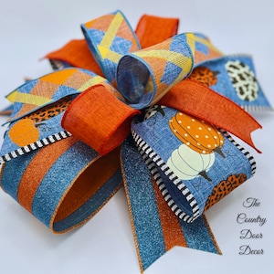 Handgefertigte Herbst Schleife, Schleife mit Kornblumen Blau Leopard Muster