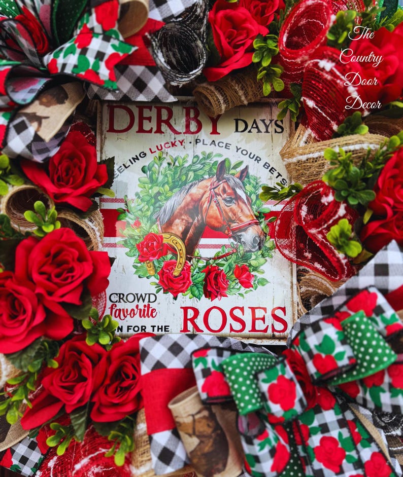 Kentucky Derby Wreath, Roses, Horse Sign, Front Door Decor - Etsy
