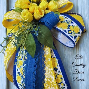 Yellow roses floral bow, bows for wreath, floral lantern bows, yellow roses spring decor