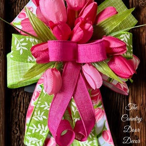 Spring Tulip Lantern Bow, Pink Floral Accent, Easter Wreath Decor